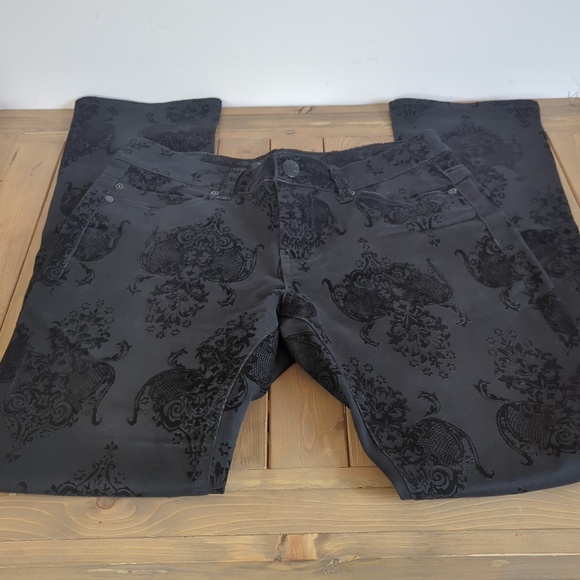 Liverpool Women’s Black Flocked Velvet Fleur De Lis Jeans - Picture 4 of 11